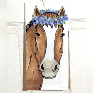 NWT Ritz Horse Flowers Cotton Kitchen Towel 16" x 26" Western Home Dining Decor